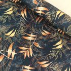 Mintás viszkóz jersey sötétkék / arany / levél  180 cm széles