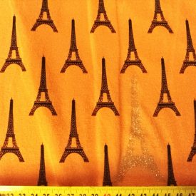   Mintás pamut jersey  okker / fekete / ezüst Eiffel torony  150 cm széles