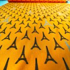 Mintás pamut jersey  okker / fekete / ezüst Eiffel torony  150 cm széles