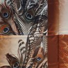 Mintás szatén aranybarna / fekete / homok  pávatoll  145 cm