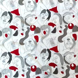 Mintás flokon fehér / szürke / piros arc  140 cm széles