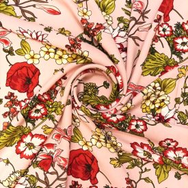   Mintás flokon pink / zöld / piros / fehér  virág  140 cm széles