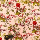 Mintás flokon pink / zöld / piros / fehér  virág  140 cm széles