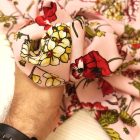 Mintás flokon pink / zöld / piros / fehér  virág  140 cm széles