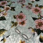 Mintás bársony jersey pink / ezüst / vízkék / sárga / zöld virág 150 cm