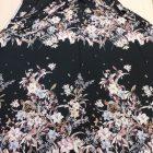 Mintás georgette muszlin fekete / mályva / kék / fehér virágos 142 - 145 cm