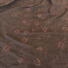 Mintás lenvászon barna virágok flitterrel 142 - 144 cm