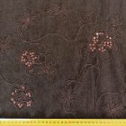 Mintás lenvászon barna virágok flitterrel 142 - 144 cm