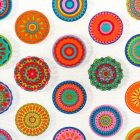 Mintás dekorvászon fehér / piros / zöld / kék / sárga mandala  134 - 136 cm