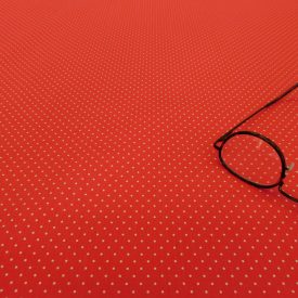   Mintás rugalmas pamut ruhavászon korall-piros / fehér apró pöttyös 130 cm széles