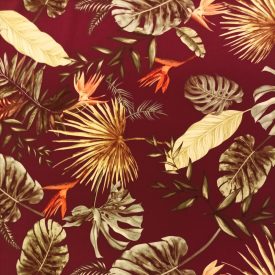   Mintás Barbie krepp bordó / zöld / keki / narancssárga pálma  145 - 148 cm széles