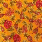 Mintás flokon mustár / piros / zöld leveles minta 137 - 140 cm széles