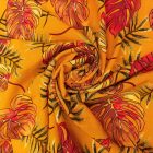 Mintás flokon mustár / piros / zöld leveles minta 137 - 140 cm széles