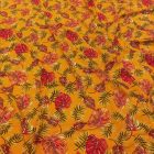 Mintás flokon mustár / piros / zöld leveles minta 137 - 140 cm széles