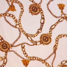   Mintás flokon fehér / arany / barna láncos minta 137 - 140 cm széles