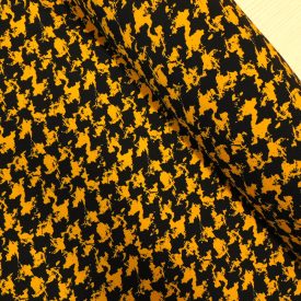   Mintás sztreccs bengalin fekete / mustár tyúkláb  144 - 146 cm széles