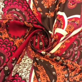 Mintás szatén bordó / fehér / narancs / barna 150 cm