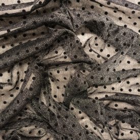   Alkalmi lurexes tüll fekete, ezüst pöttyös 160 cm széles