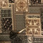 Mintás viszkóz jersey ecru / barna / fekete / szürke patchwork minta 150 cm széles