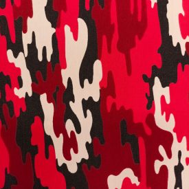   Mintás rugalmas pamut vászon piros, fekete, fehér, bordó "terep" minta 125 cm