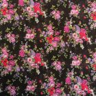 Mintás muszlin fekete, pink, zöld, piros, kék virág minta 140 cm