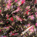 Mintás muszlin fekete, pink, zöld, piros, kék virág minta 140 cm