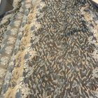 Mintás muszlin sötétkék, világoskék, fehér "terep" és virág minta150 cm