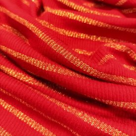 Alkalmi bordás kötött piros, arany csíkos 150 cm