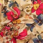 Mintás muszlin fehér, szürke, kék, fukszia, keki virágos 123 - 124 cm