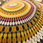 Mintás Venezia jersey (jégdzsörzé) sötétkék / sárga / mustár / fehér / pink Mandala minta 150 cm széles