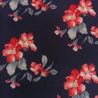 Mintás poliészter jersey sötétkék, piros, fehér virág minta 150 cm