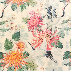 Mintás dekorvászon virágos, darvas 280 cm széles