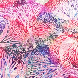   Mintás viszkóz jersey fehér / korall / pink / piros / kék korall minta 152 cm széles