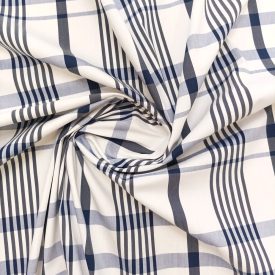   Mintás rugalmas pamut vászon (puplin) fehér / kék kockás 146 - 148 cm széles