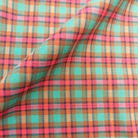   Mintás flokon zöld / fukszia / narancssárga lurexes kockás 150 cm széles
