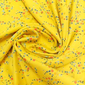   Mintás szatén sárga / kék / narancssárga apró mintás 150 cm széles