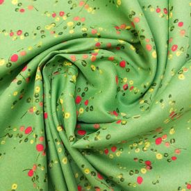   Mintás szatén zöld / pink / sárga apró mintás 150 cm széles