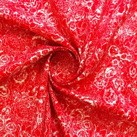   Mintás pamut vászon rugalmas piros / fehér virág minta 140 - 142 cm széles