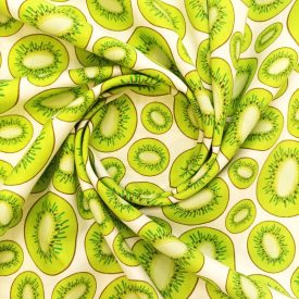   Mintás pamut vászon kiwizöld / fehér / barna kiwi minta 136 cm széles