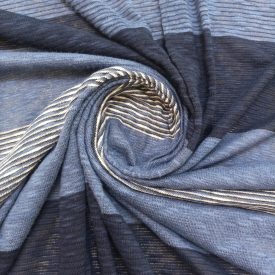   Mintás jersey (slub) kék / fehér / fekete  csíkos 138 cm széles