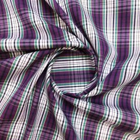   Mintás rugalmas puplin fehér / lila / fekete / zöld kockás 140 - 142 cm széles