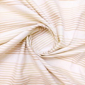   Mintás lenvászon nyers, bézs, fehér, arany csíkos 146 - 148 cm