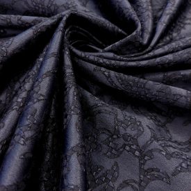 Pamut szatén rugalmas hímzett sötétkék 140 cm széles