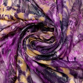   Mintás alkalmi muszlin lila / ezüst / kávé / fekete 130 cm széles