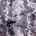 Mintás alkalmi muszlin ezüst / szürke / fekete / fehér 130 cm széles