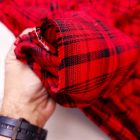 Mintás pamut vászon piros / fekete 156 - 158 cm széles