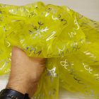 Organza sárga / ezüst ünnepi minta 150 cm széles