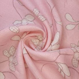   Mintás lenvászon rózsaszín / fehér / fekete virág minta 143 - 145 cm széles