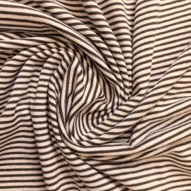 Viszkóz jersey barna / fehér csíkos 142 cm széles